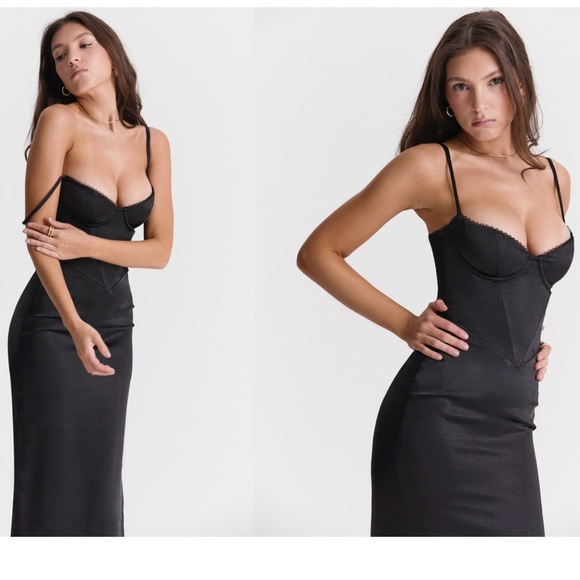 HOUSE OF CB 'Stefania' Black Corset Maxi Dress Size L NWOT - Picture 4 of 17